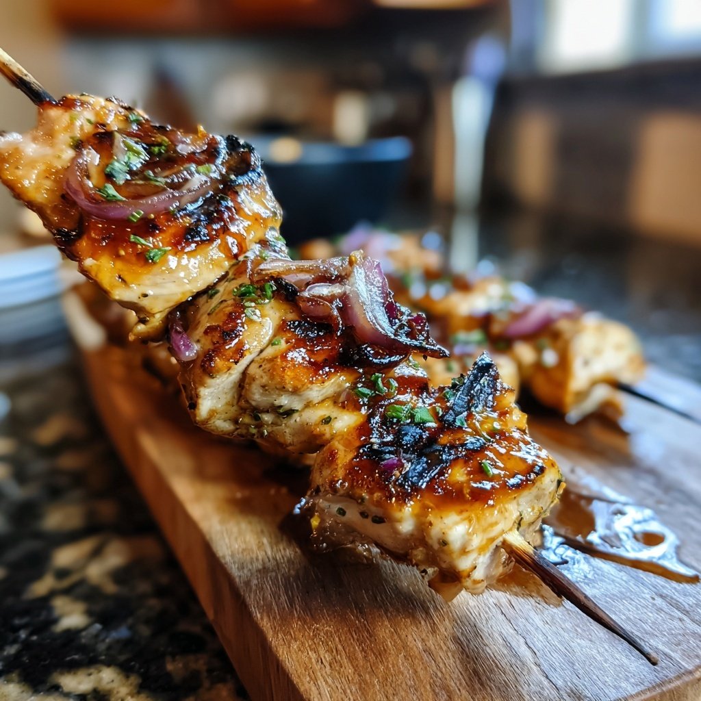 Gegrillte Hähnchenspieße Mit Zwiebeln