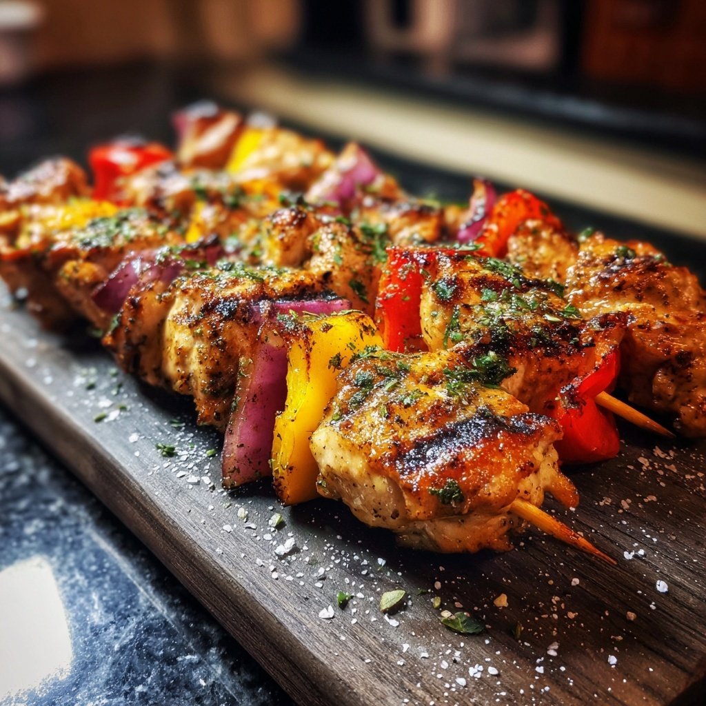 Gegrillte Hähnchenspieße Mit Paprika Und Zwiebeln